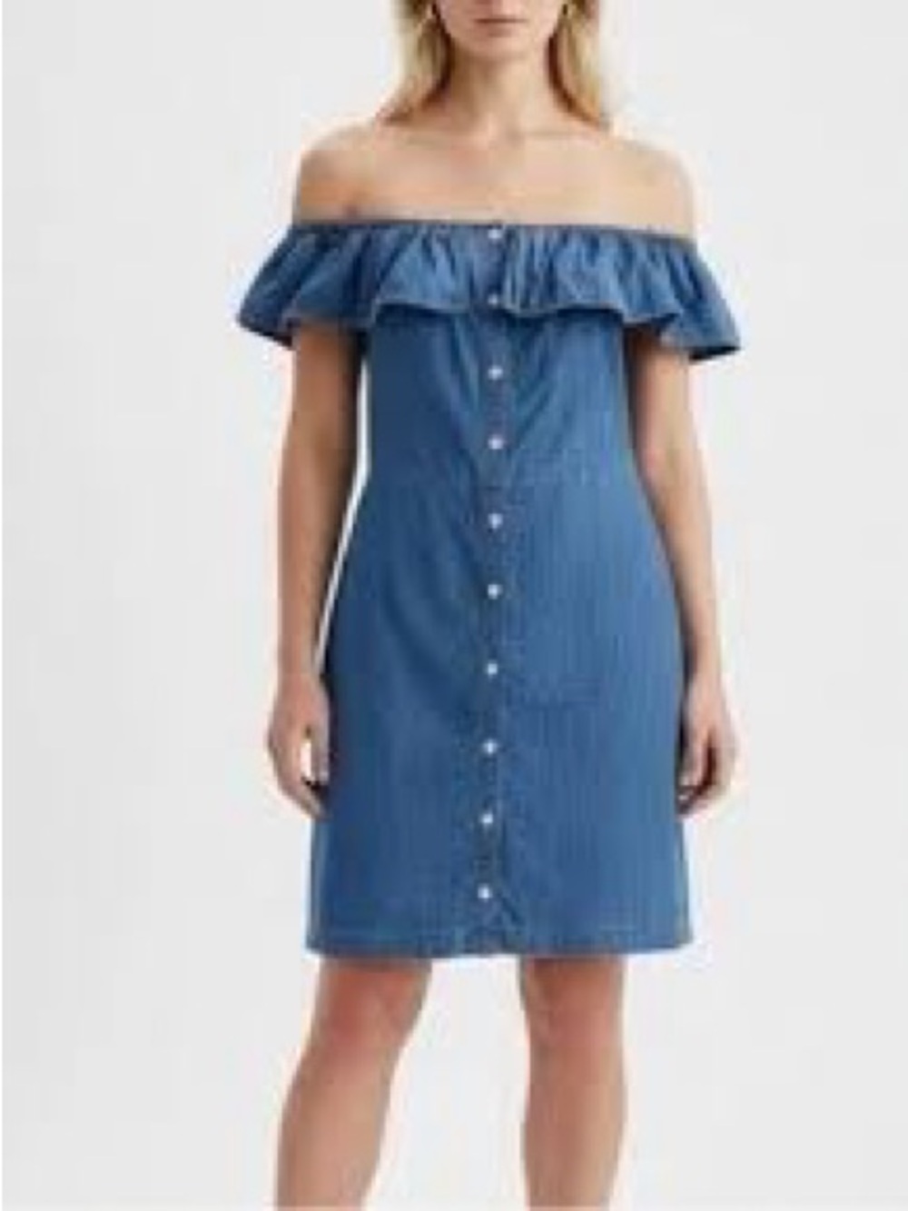 Hollister Off-the-Shoulder Blue Button-Front Strapless Dress Small